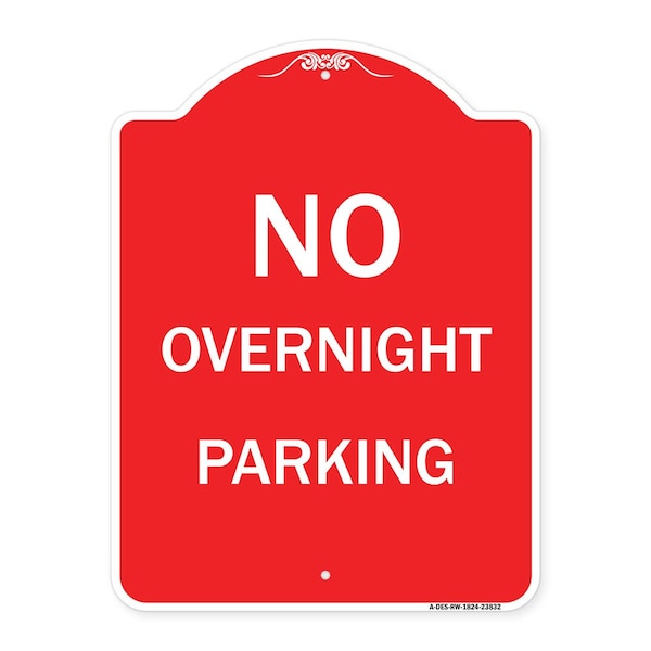 Signmission Designer Series Sign No Overnight Parking Sign, Red & White Aluminum Sign, 18" x 24", RW-1824-23832 A-DES-RW-1824-23832 - main